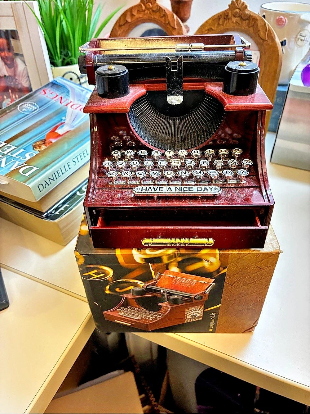 Vintage Typewriter Music Box in Brown